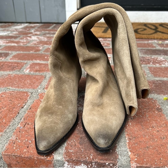 Isabel Marant Denvee Suede Knee High Boots Western Burnished Toe Taupe EU 38 - Picture 13 of 16